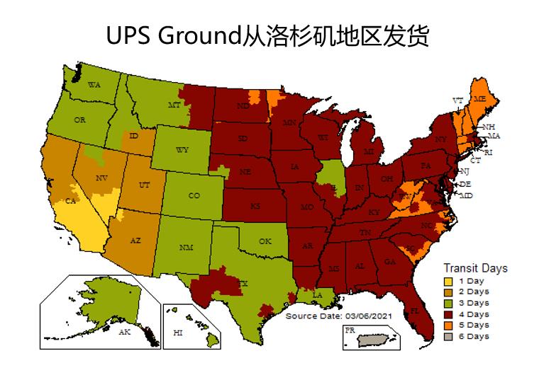 UPS Ground Shipping Map from LA