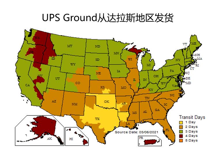 ups ground shipping map from dallas